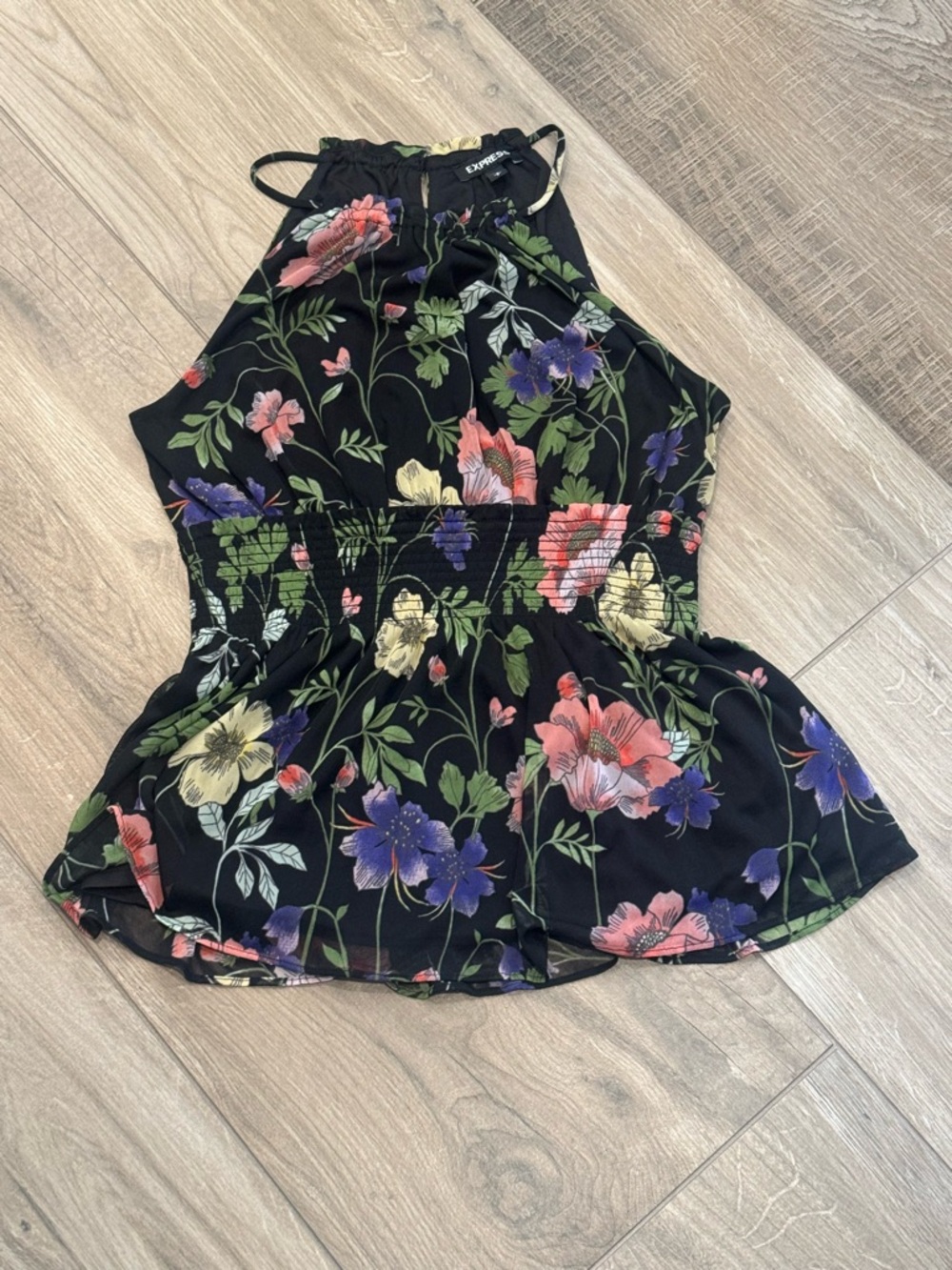 Express - Black Floral Halter Peplum Camisole